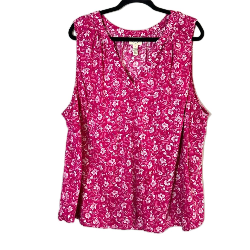 St. John's Bay Women's Plus Size Floral Sleeveless Blouse Size 3X Adjust Sleeve